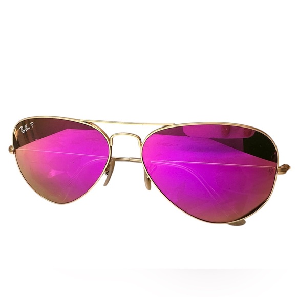 Ray-Ban Pink Polarized Aviator Flash Lenses Gold Frame Sunglasses - Picture 6 of 9
